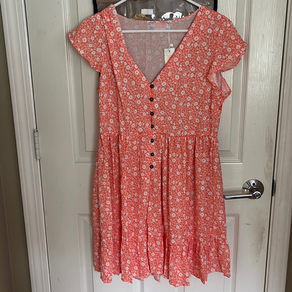 orange flower short sleeve dress